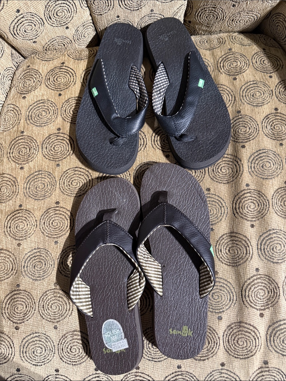 Black Flip Flop Sandals with Subtle Green Logo - Pair
